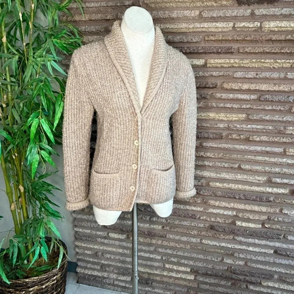 duet Creations Vintage Taupe Ribbed Knit Cardigan Sweater  Made in Hong Kong - Picture 7 of 7
